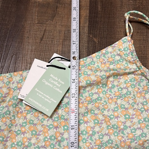 Another girl Tie Detail Ditsy Mini Skirt Lime Grn Floral Keyhole Detail waist XS - Picture 6 of 10